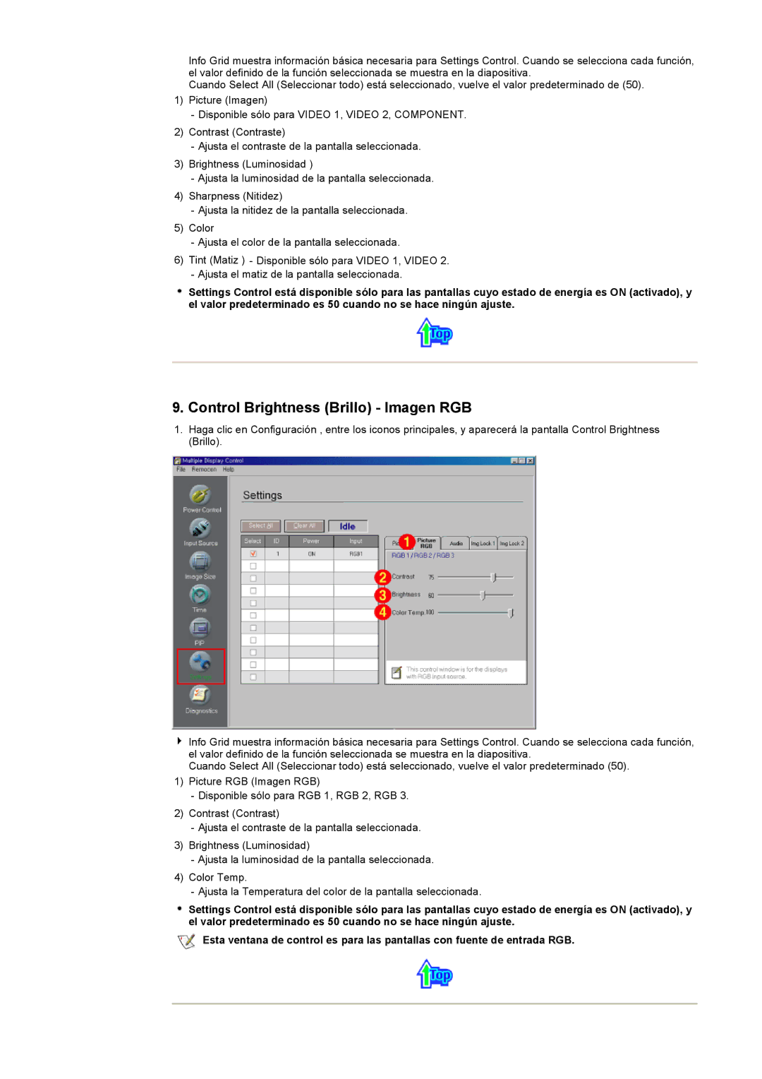 Samsung CK40PSNS/EDC, CK40BSNS/EDC manual Control Brightness Brillo Imagen RGB 