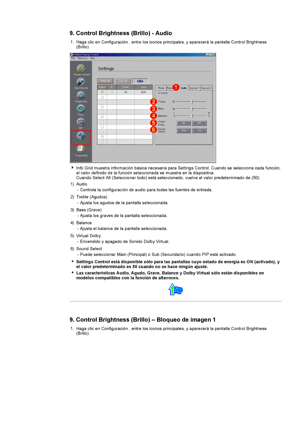 Samsung CK40BSNS/EDC, CK40PSNS/EDC manual Control Brightness Brillo Audio, Control Brightness Brillo Bloqueo de imagen 