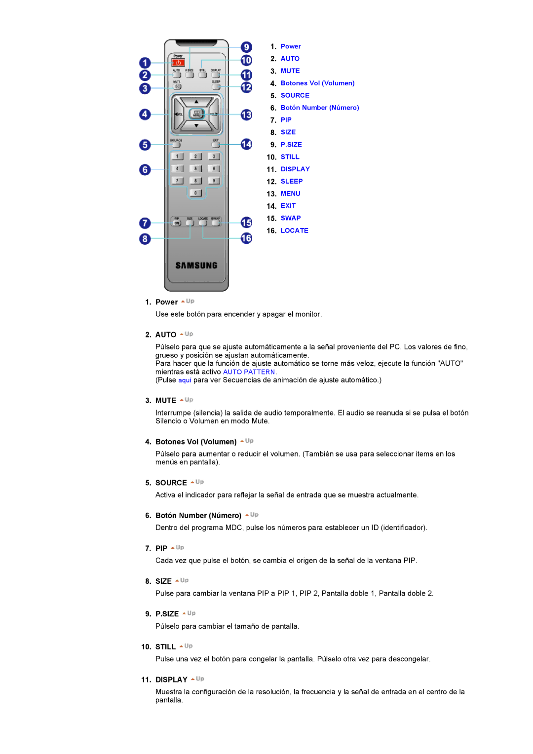 Samsung CK40PSNS/EDC, CK40BSNS/EDC manual Mute, Botón Number Número, Size, Still 