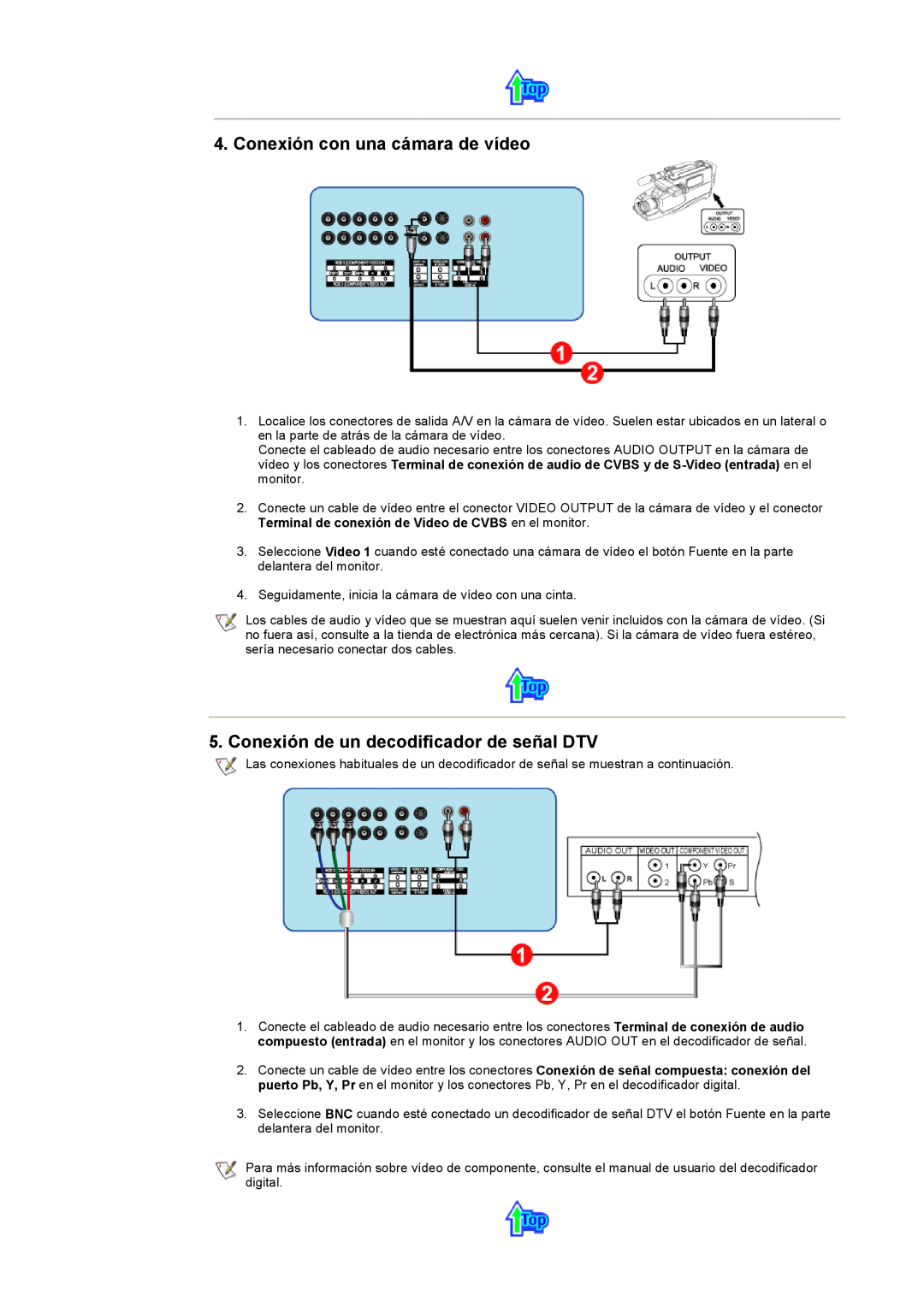Samsung CK40BSNS/EDC, CK40PSNS/EDC manual Conexión con una cámara de vídeo, Conexión de un decodificador de señal DTV 