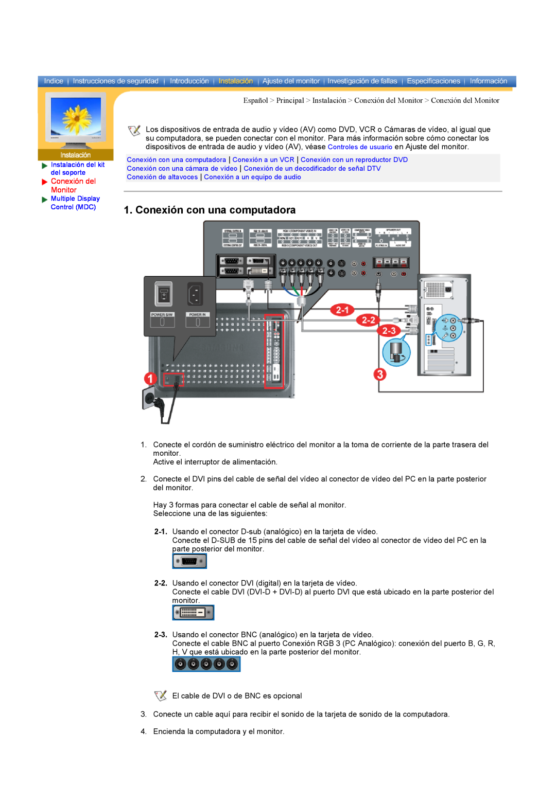 Samsung CK40BSNS/EDC, CK40PSNS/EDC manual Conexión con una computadora, Conexión del Monitor 