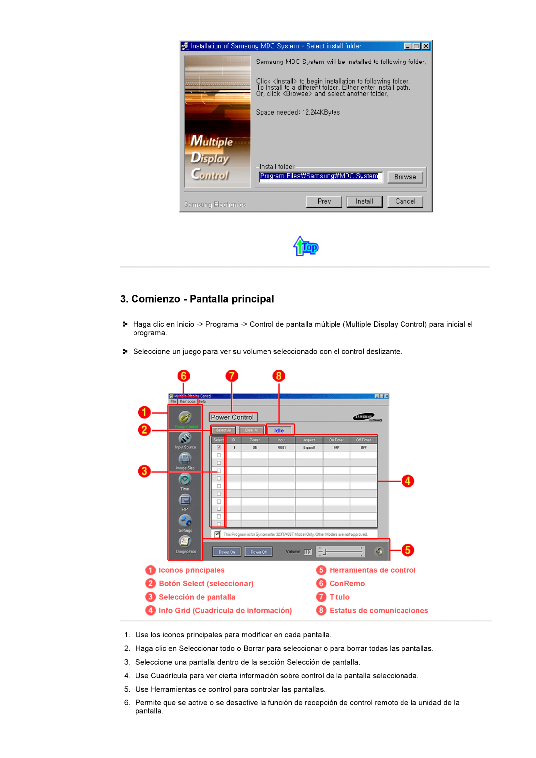 Samsung CK40BSNS/EDC Comienzo - Pantalla principal, Iconos principales, Herramientas de control, Botón Select seleccionar 