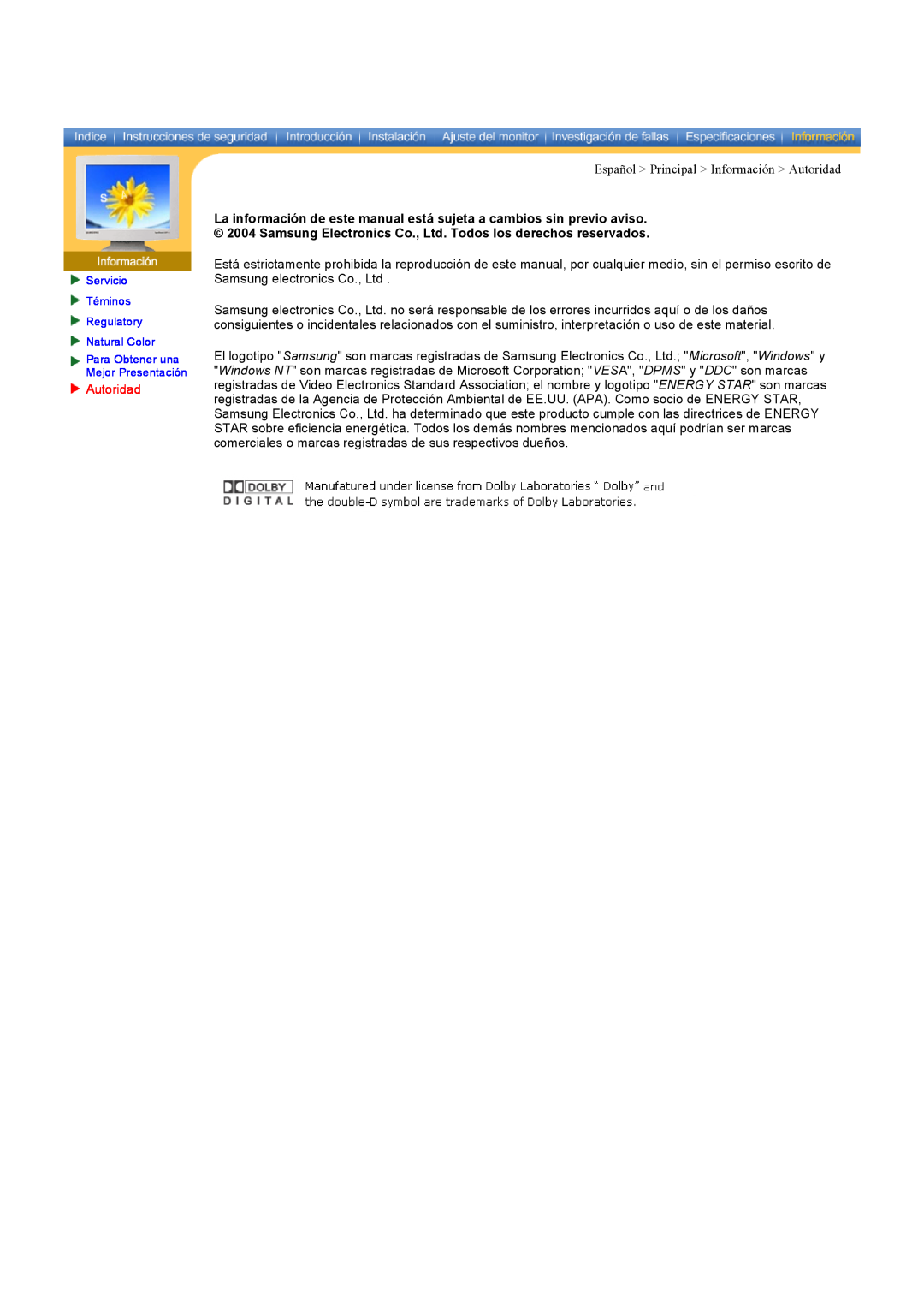 Samsung CK40PSNS/EDC, CK40BSNS/EDC manual Español Principal Información Autoridad, Mejor Presentación 