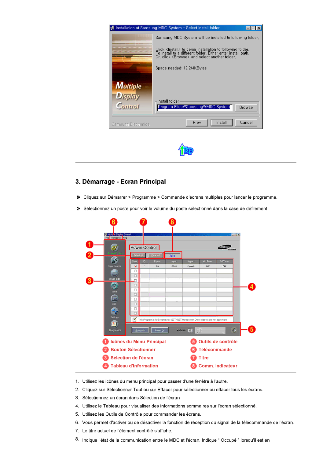 Samsung CK40PSNB/EDC, CK40PSSS/EDC, CK40PSNBF/EDC, CK40PSSB/EDC, CK40PSNBG/EDC, CK40BSNS/EDC manual Démarrage Ecran Principal 