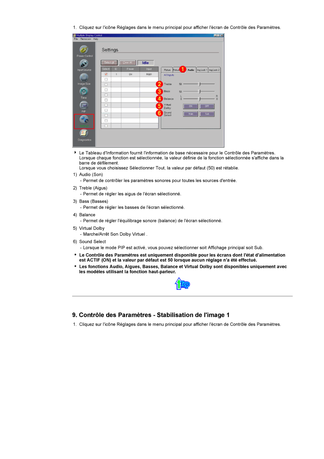 Samsung CK40PSNB/EDC, CK40PSSS/EDC, CK40PSNBF/EDC, CK40PSSB/EDC, CK40BSNS/EDC Contrôle des Paramètres Stabilisation de limage 