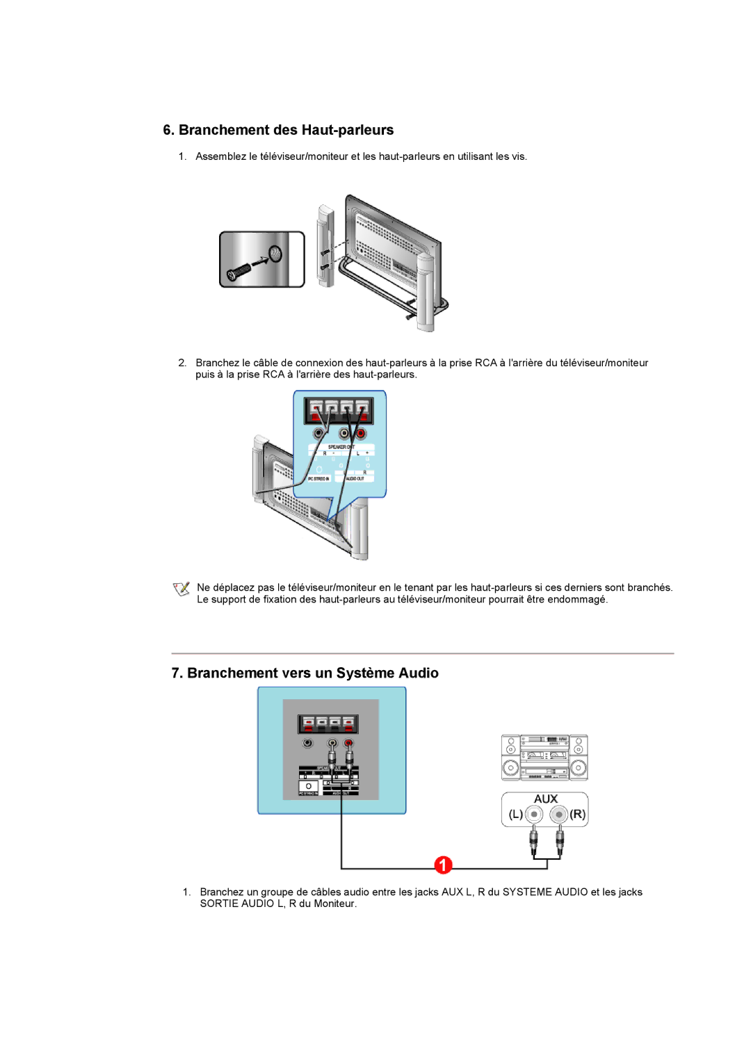 Samsung CK40BSNS/EDC, CK40PSNB/EDC, CK40PSSS/EDC manual Branchement des Haut-parleurs, Branchement vers un Système Audio 