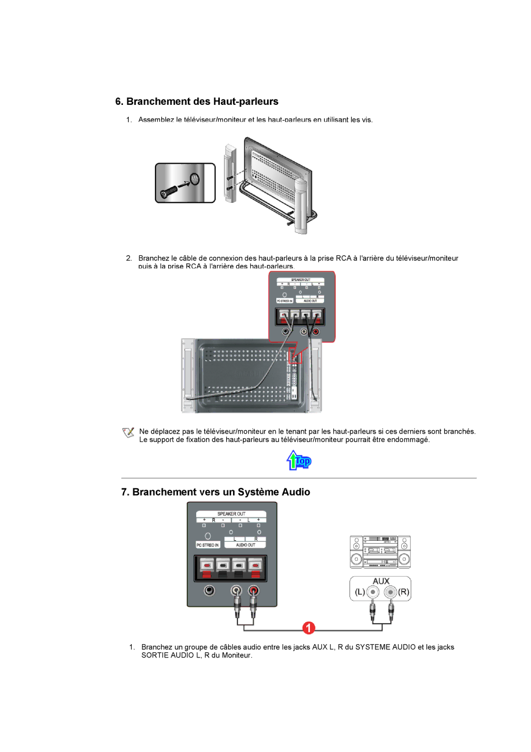 Samsung CK40PSSS/EDC, CK40PSNB/EDC, CK40PSNBF/EDC, CK40PSSB/EDC, CK40PSNBG/EDC, CK40BSNS/EDC Branchement des Haut-parleurs 