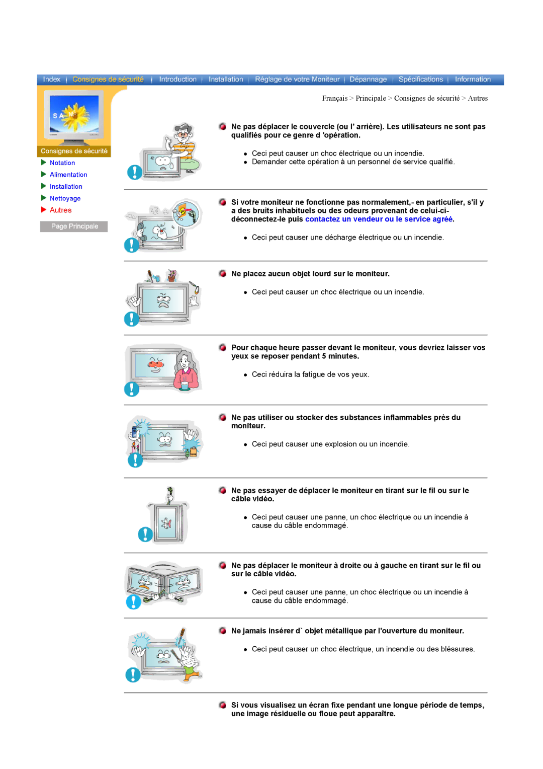 Samsung CK40PSNSF/EDC, CK40PSNB/EDC, CK40PSSS/EDC, CK40PSNBF/EDC manual Autres, Ne placez aucun objet lourd sur le moniteur 