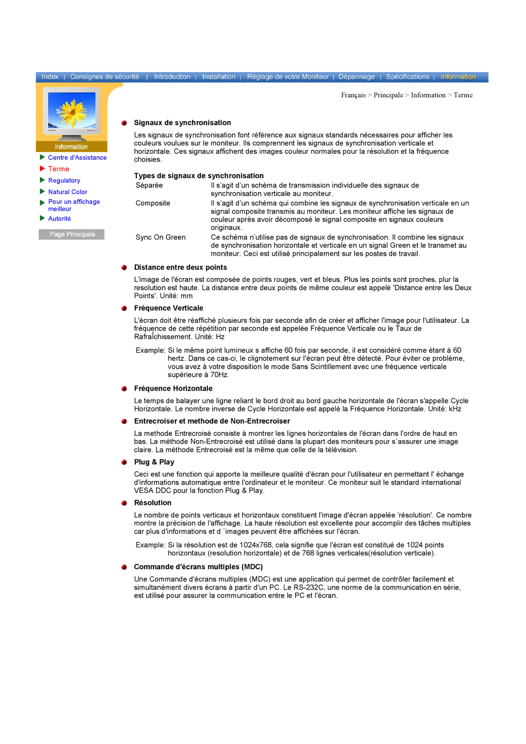 Samsung CK40PSNB/EDC manual Signaux de synchronisation, Types de signaux de synchronisation, Distance entre deux points 