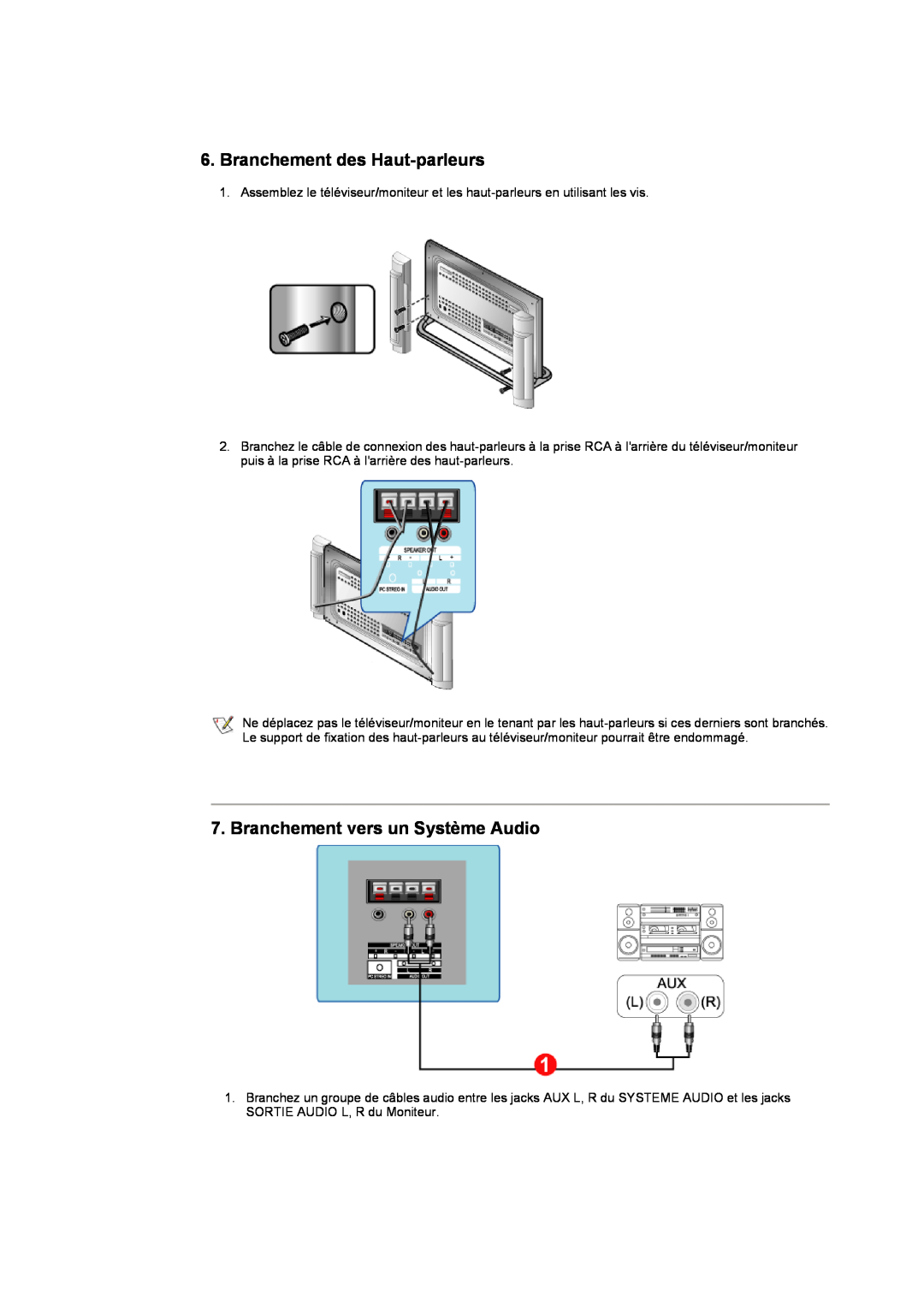 Samsung CK40BSNS/EDC, CK40PSNB/EDC, CK40PSSS/EDC manual Branchement des Haut-parleurs, Branchement vers un Système Audio 