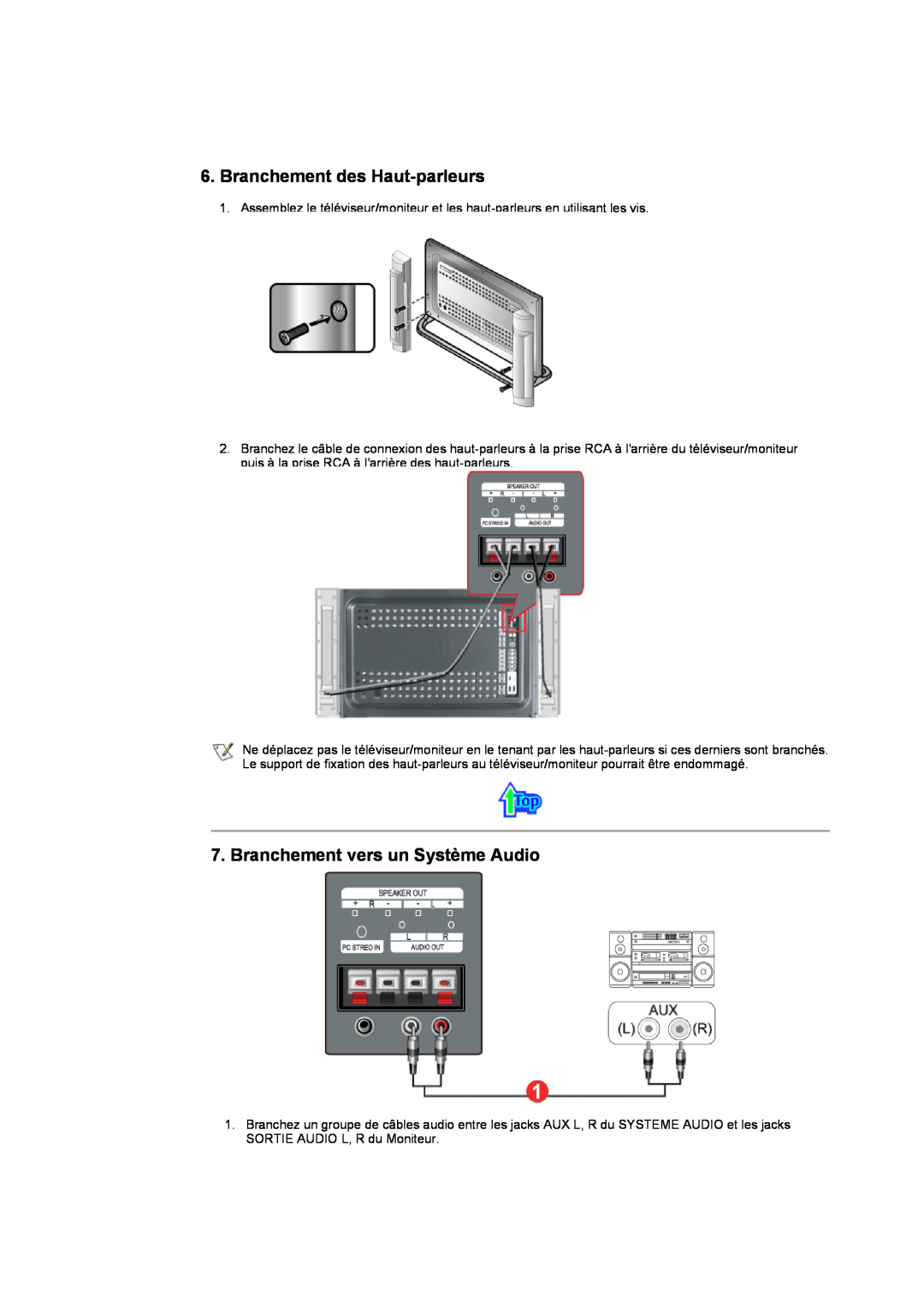 Samsung CK40PSSS/EDC, CK40PSNB/EDC, CK40PSNBF/EDC manual Branchement des Haut-parleurs, Branchement vers un Système Audio 