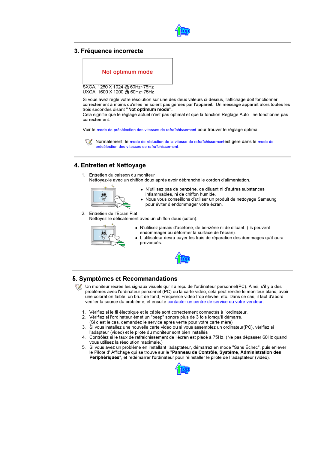 Samsung CK40PSSS/EDC, CK40PSNB/EDC manual 3. Fréquence incorrecte, Entretien et Nettoyage, Symptômes et Recommandations 