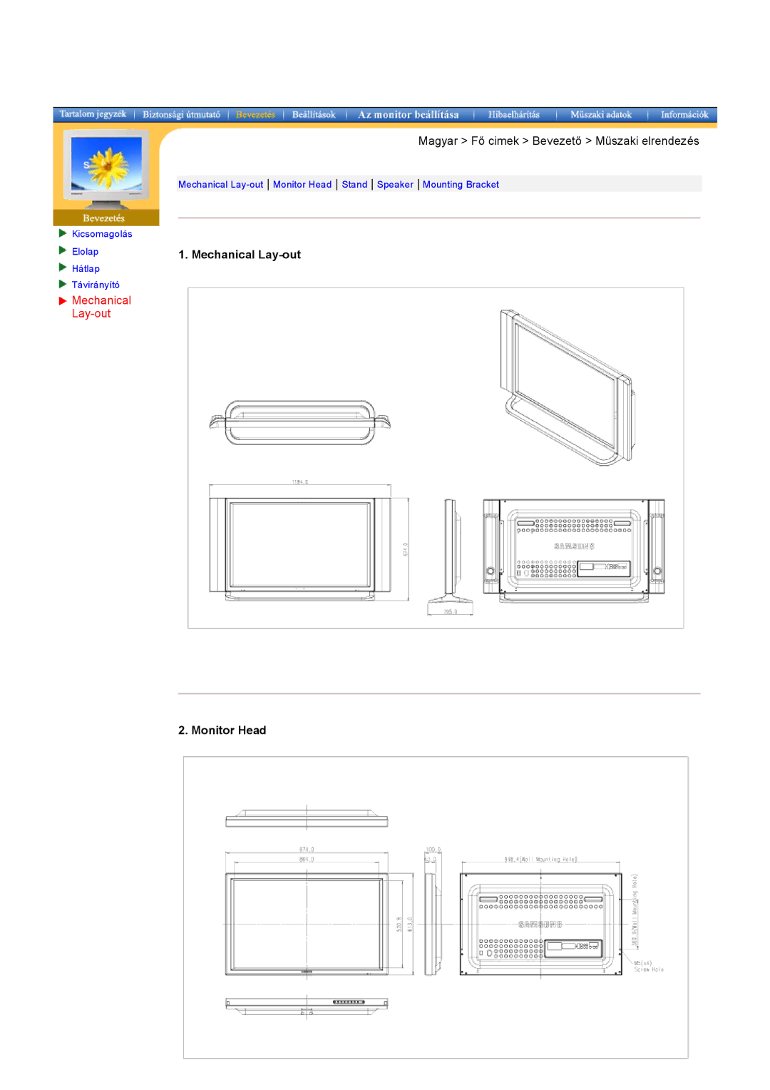 Samsung CK40BSNS/EDC, CK40PSNBG/EDC, CK40PSNS/EDC, CK32PSNS/EDC, CK32PSNB/EDC manual Mechanical Lay-out, Monitor Head 