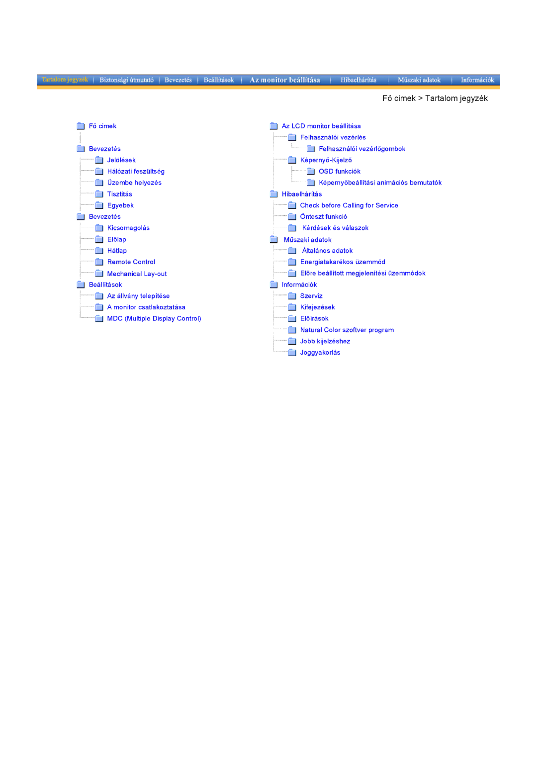 Samsung CK40PSNS/EDC, CK40PSNBG/EDC, CK40BSNS/EDC, CK32PSNS/EDC, CK32PSNB/EDC manual Fő cimek Tartalom jegyzék 