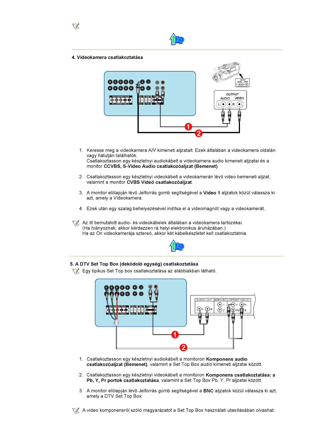 Samsung CK32PSNS/EDC, CK40PSNBG/EDC manual Videokamera csatlakoztatása, DTV Set Top Box dekódoló egység csatlakoztatása 