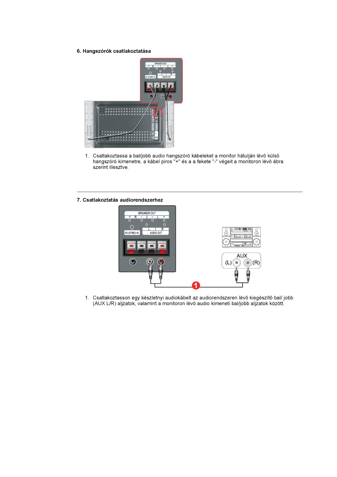 Samsung CK32PSNS/EDC, CK40PSNBG/EDC, CK40BSNS/EDC, CK40PSNS/EDC, CK32PSNB/EDC manual Hangszórók csatlakoztatása 