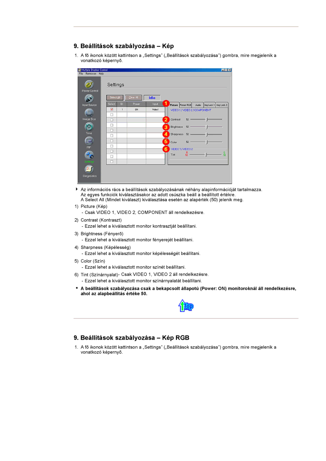 Samsung CK32PSNB/EDC, CK40PSNBG/EDC, CK40BSNS/EDC, CK40PSNS/EDC, CK32PSNS/EDC manual Beállítások szabályozása Kép RGB 