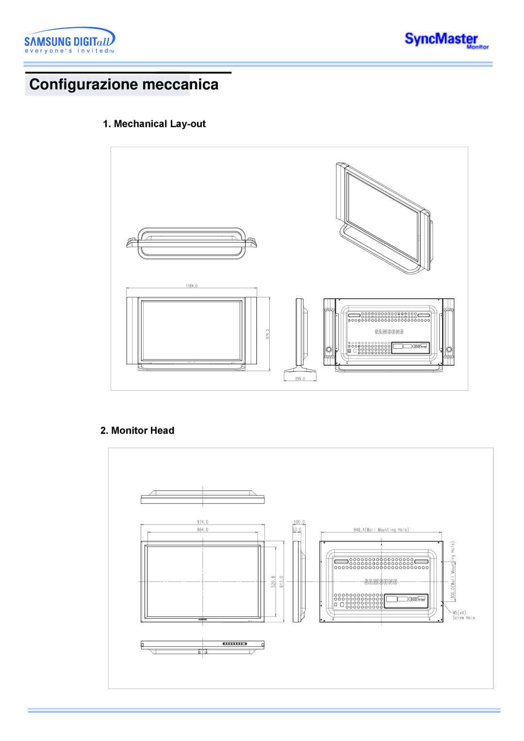 Samsung CK32PSNS/EDC, CK40PSNBG/EDC, CK40BSNS/EDC, CK40PSNS/EDC Configurazione meccanica, Mechanical Lay-out Monitor Head 