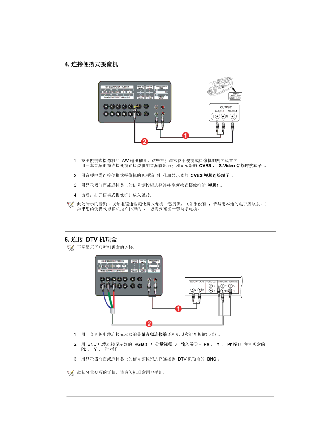 Samsung CK40BSNS/EDC, CK40PSNBG/EDC, CK40PSNS/EDC manual 连接便携式摄像机 