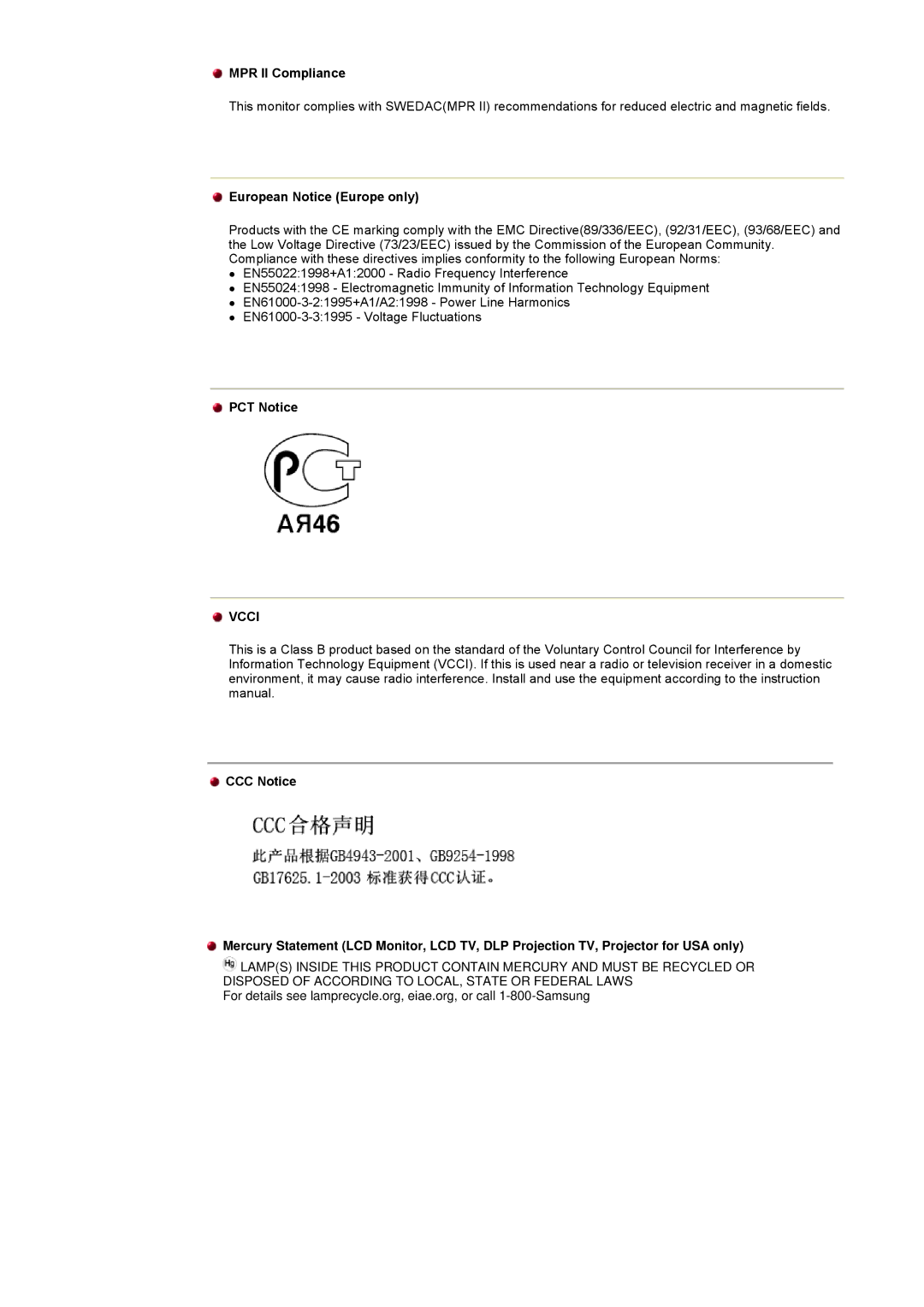 Samsung CK40BSNS/EDC, CK40PSNBG/EDC, CK40PSNS/EDC manual Vcci 