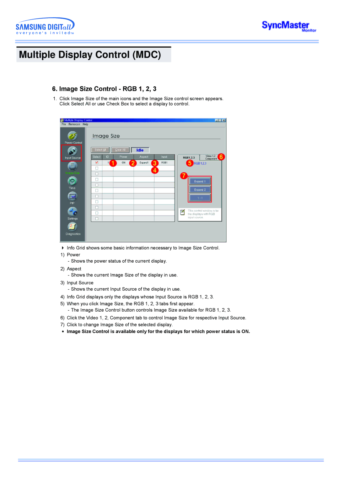 Samsung CK40PSNB/XSJ, CK40PSNSG/EDC, CK40PSNB/EDC, CK40BSNB/XSJ, CK40BSNS/XSJ, CK40PSNS/XSJ manual Image Size Control RGB 1, 2 