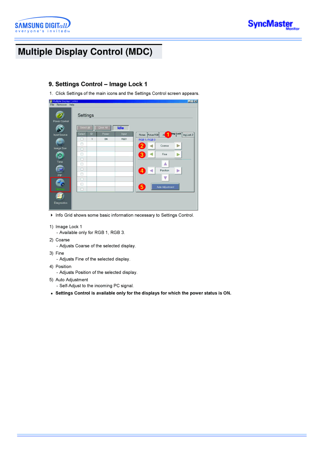 Samsung CK40PSNS/EDC, CK40PSNSG/EDC, CK40PSNB/EDC, CK40BSNB/XSJ, CK40BSNS/XSJ, CK40PSNB/XSJ manual Settings Control Image Lock 