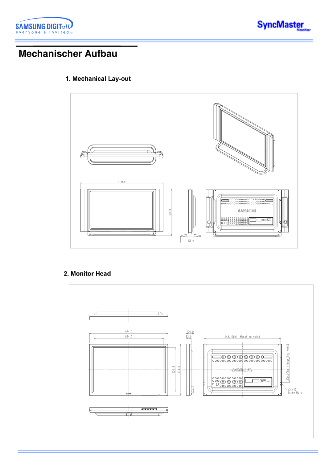 Samsung CK40PSNB/EDC, CK40PSNSG/EDC, CK40PSNBG/EDC, CK40BSNS/EDC manual Mechanischer Aufbau, Mechanical Lay-out Monitor Head 