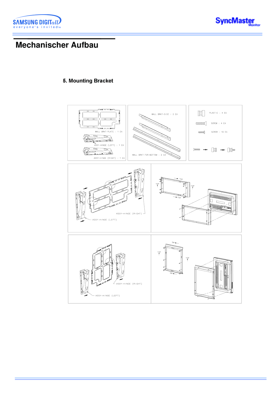 Samsung CK40BSNS/EDC, CK40PSNSG/EDC, CK40PSNB/EDC, CK40PSNBG/EDC, CK40PSNS/EDC, CK32PSNS/EDC manual Mounting Bracket 