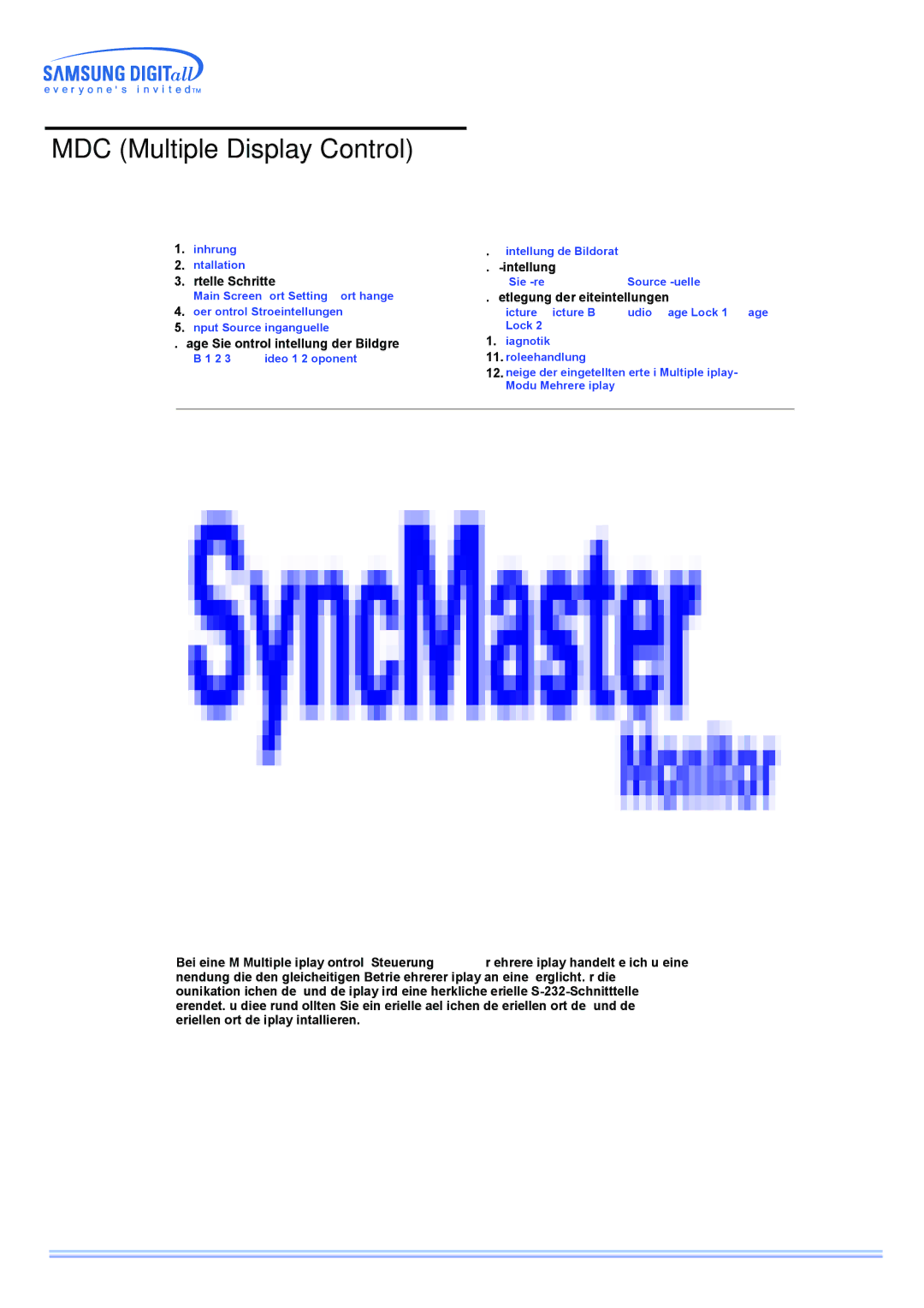 Samsung CK40PSNS/EDC, CK40PSNSG/EDC, CK40PSNB/EDC, CK40PSNBG/EDC, CK40BSNS/EDC manual MDC Multiple Display Control, Einführung 