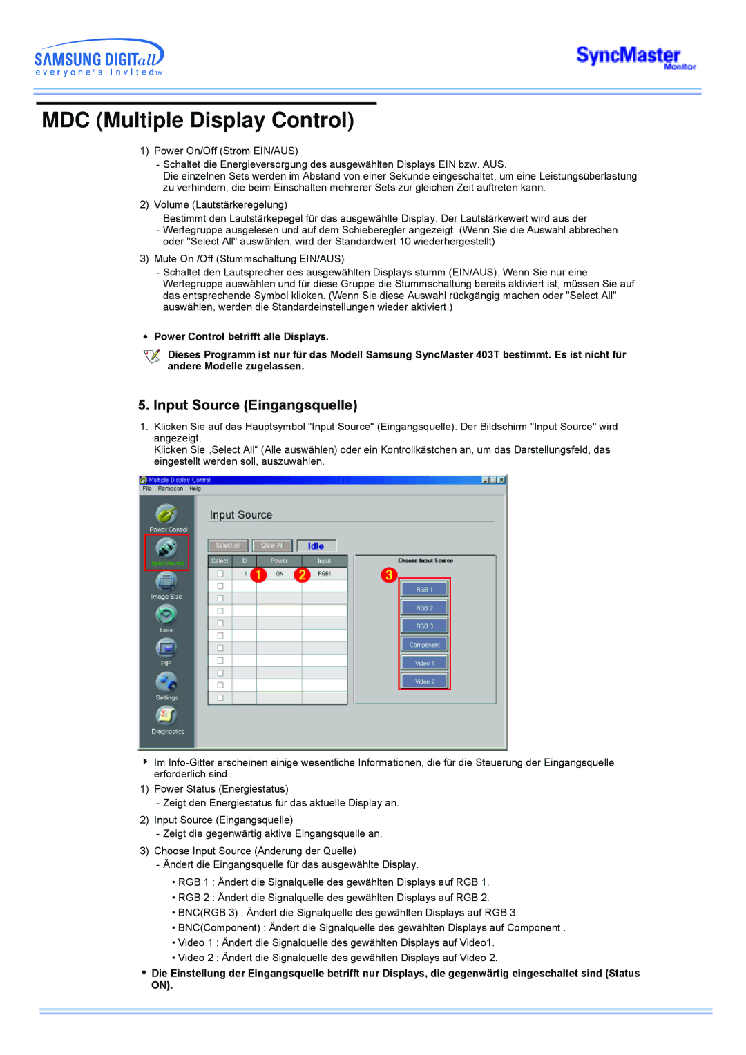 Samsung CK40PSNS/EDC, CK40PSNSG/EDC, CK40PSNB/EDC, CK40PSNBG/EDC, CK40BSNS/EDC, CK32PSNS/EDC manual Input Source Eingangsquelle 