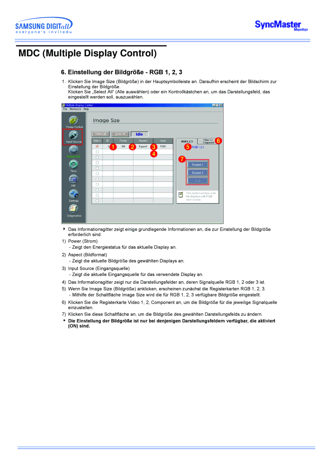 Samsung CK32PSNS/EDC, CK40PSNSG/EDC, CK40PSNB/EDC, CK40PSNBG/EDC, CK40BSNS/EDC manual Einstellung der Bildgröße RGB 1, 2 