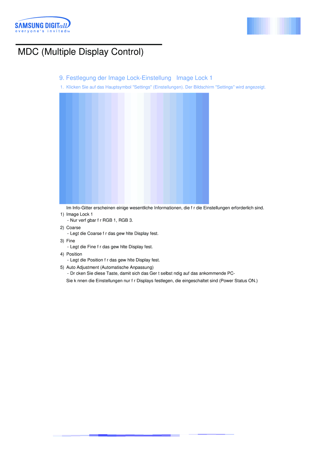 Samsung CK32PSNS/EDC, CK40PSNSG/EDC, CK40PSNB/EDC, CK40PSNBG/EDC manual Festlegung der Image Lock-Einstellung Image Lock 