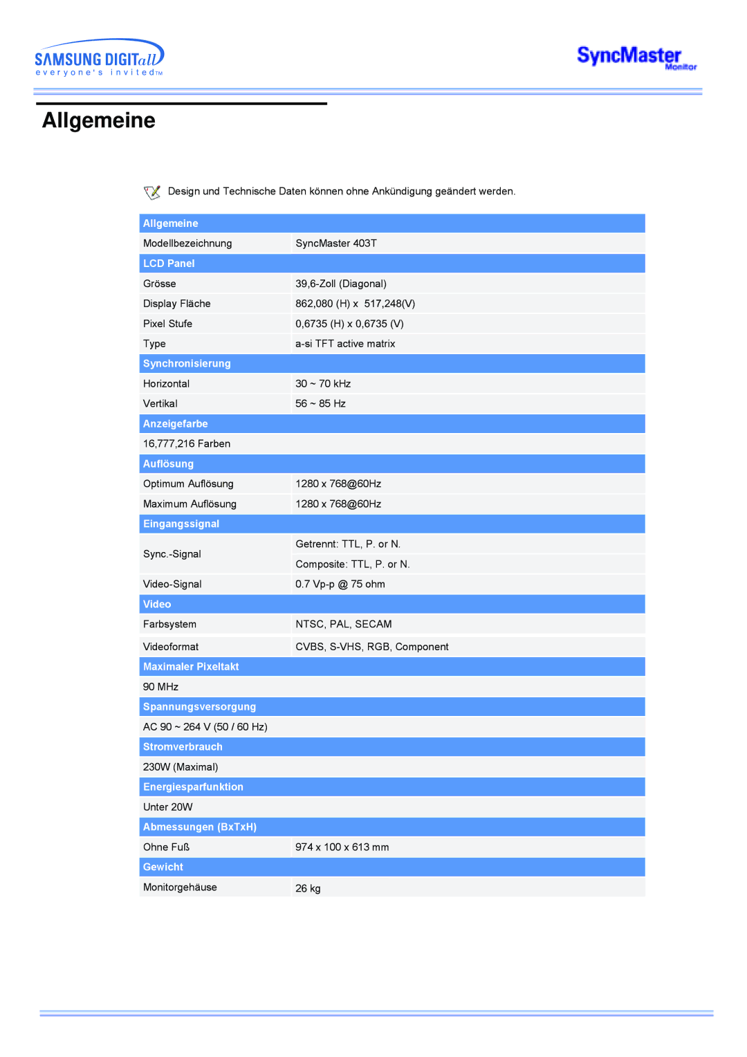 Samsung CK40BSNS/EDC, CK40PSNSG/EDC, CK40PSNB/EDC, CK40PSNBG/EDC, CK40PSNS/EDC, CK32PSNS/EDC manual Allgemeine, LCD Panel 