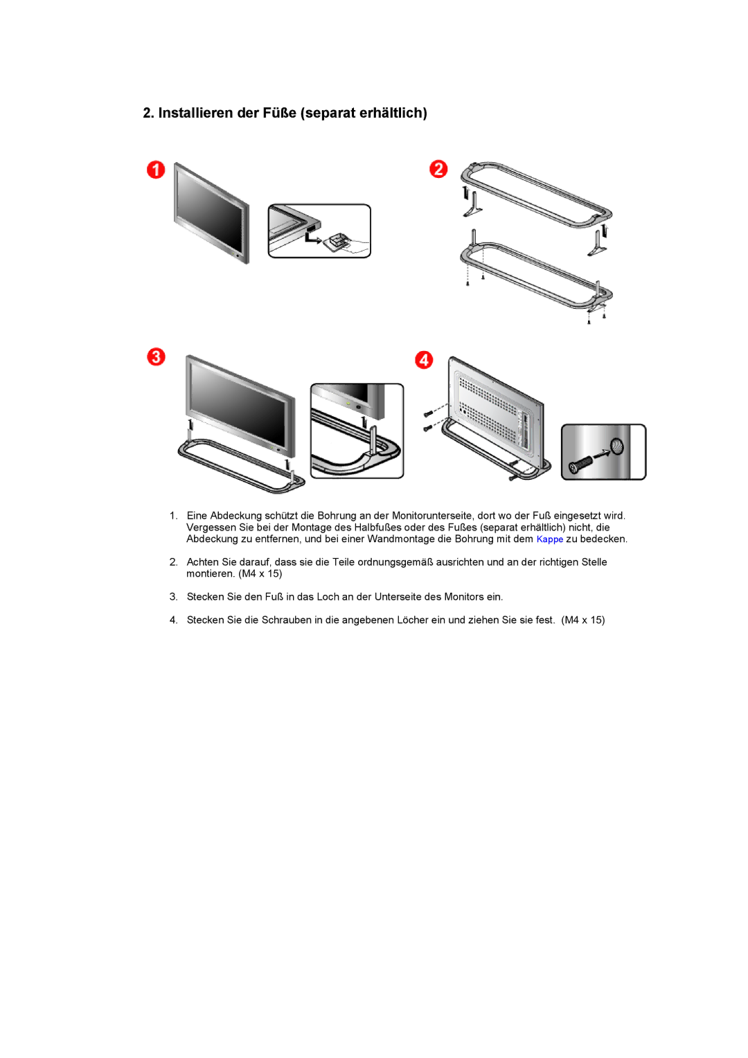 Samsung CK40BSNS/EDC, CK40PSNSG/EDC, CK40PSNB/EDC, CK40PSNBG/EDC, CK40PSNS/EDC manual Installieren der Füße separat erhältlich 