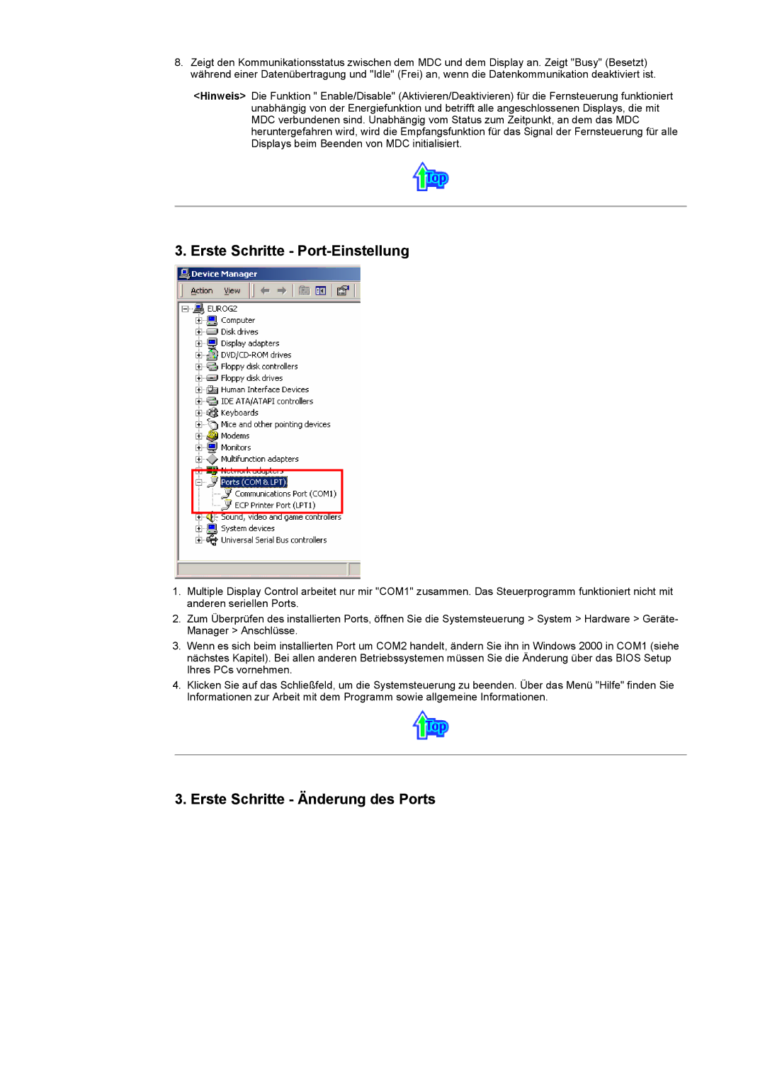 Samsung CK40PSNSG/EDC, CK40PSNB/EDC, CK40PSNBG/EDC manual Erste Schritte Port-Einstellung, Erste Schritte Änderung des Ports 