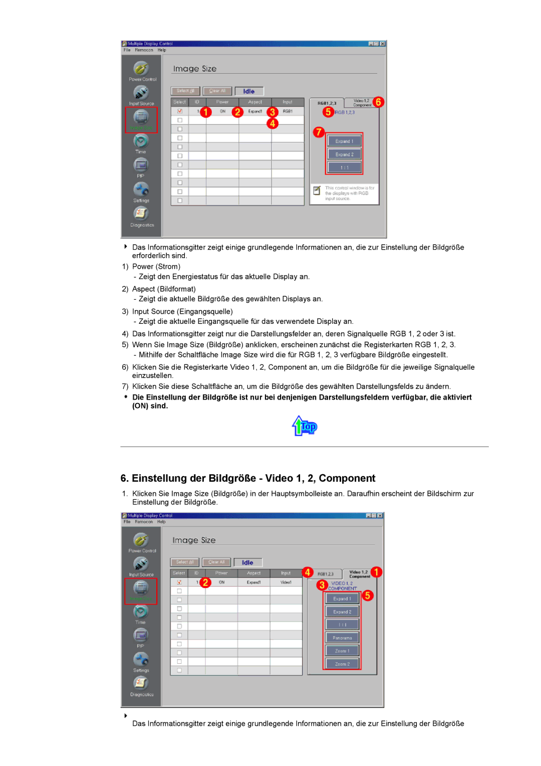 Samsung CK40PSNS/EDC, CK40PSNSG/EDC, CK40PSNB/EDC, CK40PSNBG/EDC manual Einstellung der Bildgröße Video 1, 2, Component 