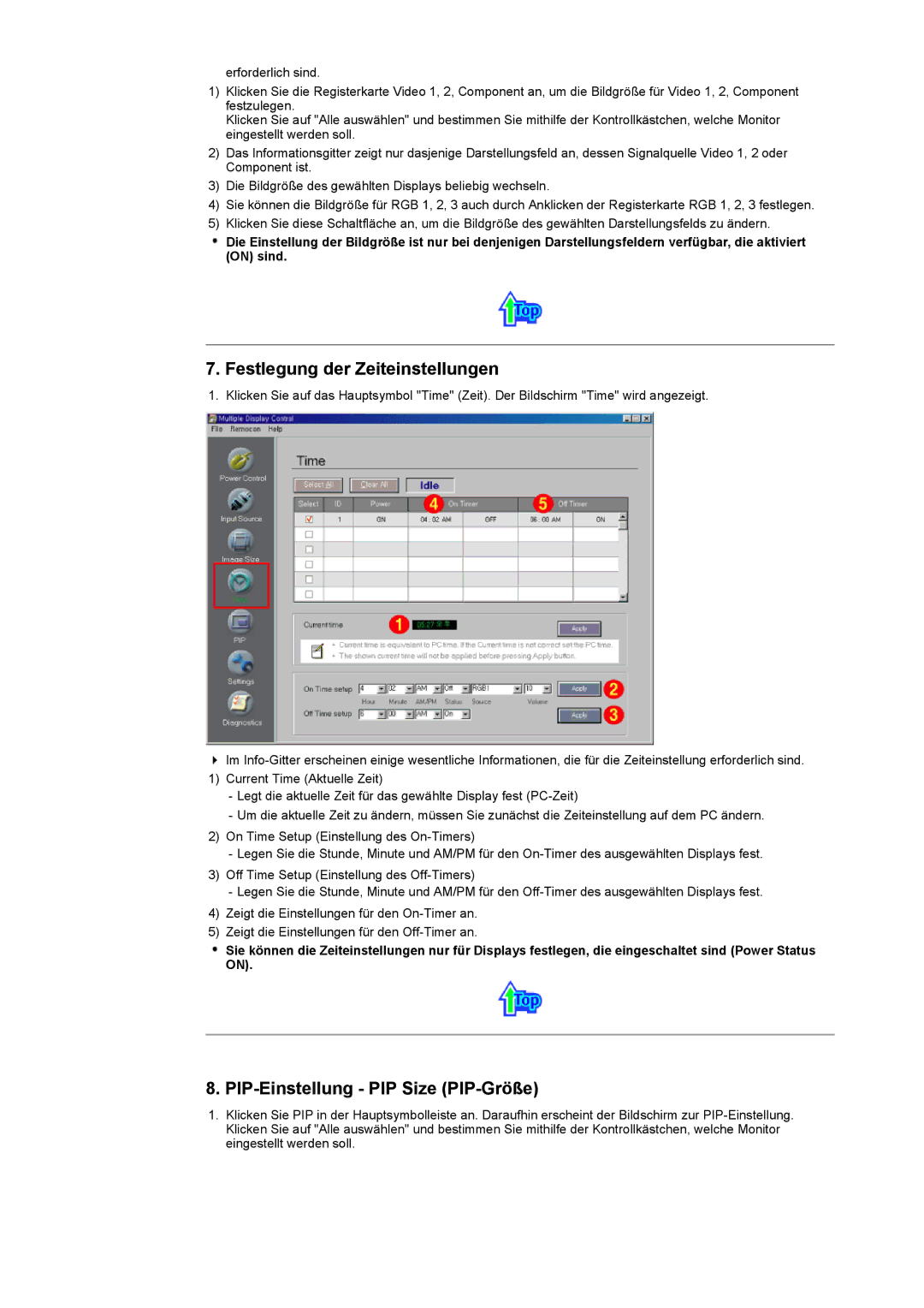 Samsung CK40PSNSG/EDC, CK40PSNB/EDC, CK40PSNBG/EDC Festlegung der Zeiteinstellungen, PIP-Einstellung PIP Size PIP-Größe 