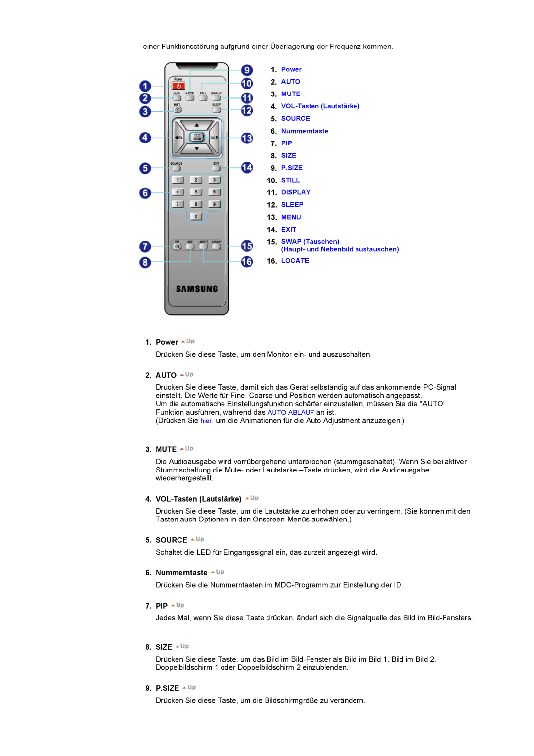 Samsung CK40PSNS/EDC, CK40PSNSG/EDC, CK40PSNB/EDC, CK40PSNBG/EDC, CK40BSNS/EDC manual Mute, Nummerntaste, Size 