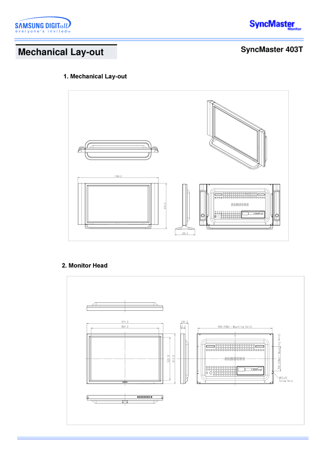 Samsung CK40BSNS/XSA, CK40PSNSG/EDC, CK40PSNB/EDC, CK40PSSS/EDC, CK40PSNBF/EDC manual Mechanical Lay-out Monitor Head 