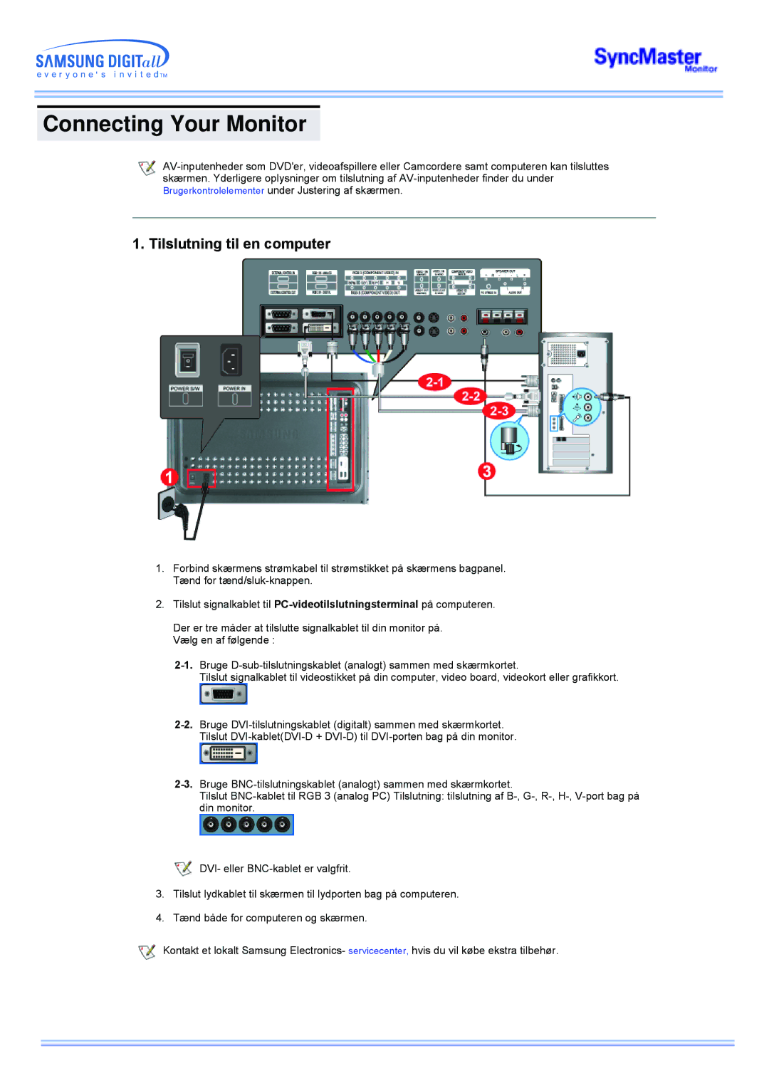 Samsung CK40BSNS/XSJ, CK40PSNSG/EDC, CK40PSNB/EDC, CK40PSSS/EDC, CK40PSNBF/EDC, CK40PSSB/EDC manual Tilslutning til en computer 