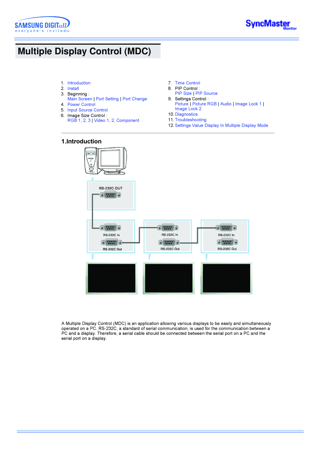 Samsung CK40PSSS/XSJ, CK40PSNSG/EDC, CK40PSNB/EDC, CK40PSSS/EDC, CK40PSNBF/EDC Multiple Display Control MDC, Introduction 