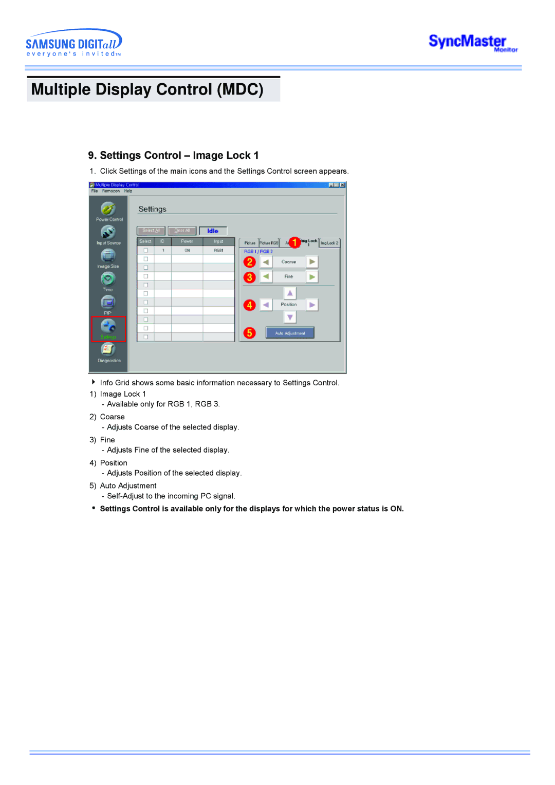 Samsung CK40PSNSG/EDC, CK40PSNB/EDC, CK40PSSS/EDC, CK40PSNBF/EDC, CK40PSSB/EDC, CK40BSNB/XSJ manual Settings Control Image Lock 