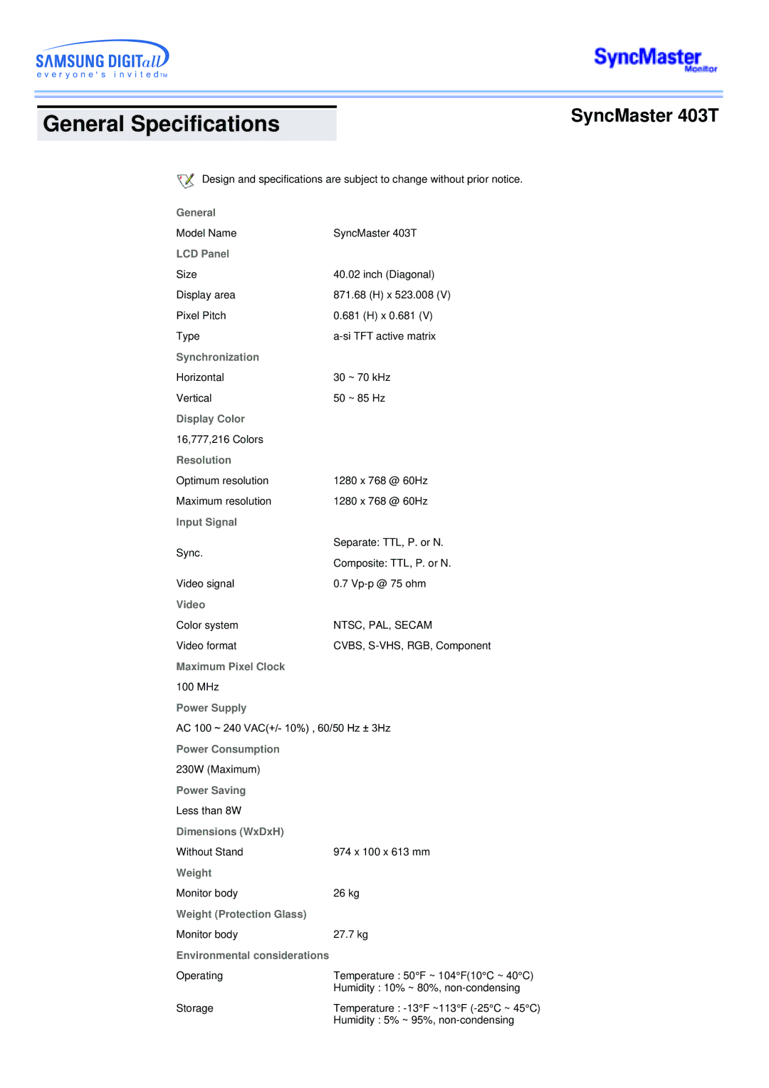 Samsung CK40BSNSI/XSA, CK40PSNSG/EDC, CK40PSNB/EDC, CK40PSSS/EDC manual General Specifications, Weight Protection Glass 