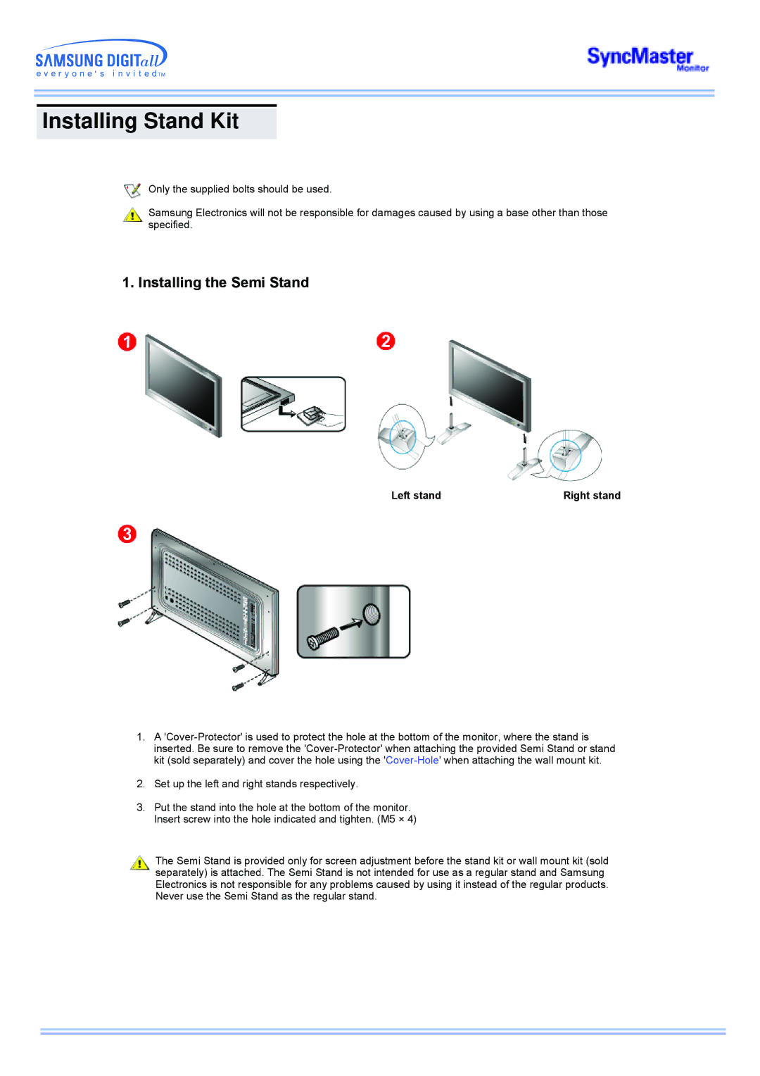 Samsung CK40BSNB/EDC, CK40PSNSG/EDC, CK40PSNB/EDC, CK40PSSS/EDC, CK40PSNBF/EDC, CK40PSSB/EDC, CK40BSNS/EDC Installing Stand Kit 