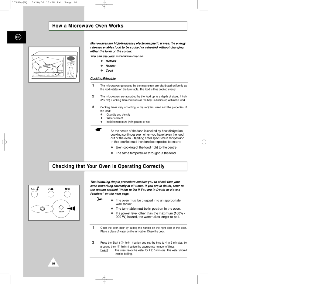 Samsung CK99FS manual How a Microwave Oven Works, Checking that Your Oven is Operating Correctly 