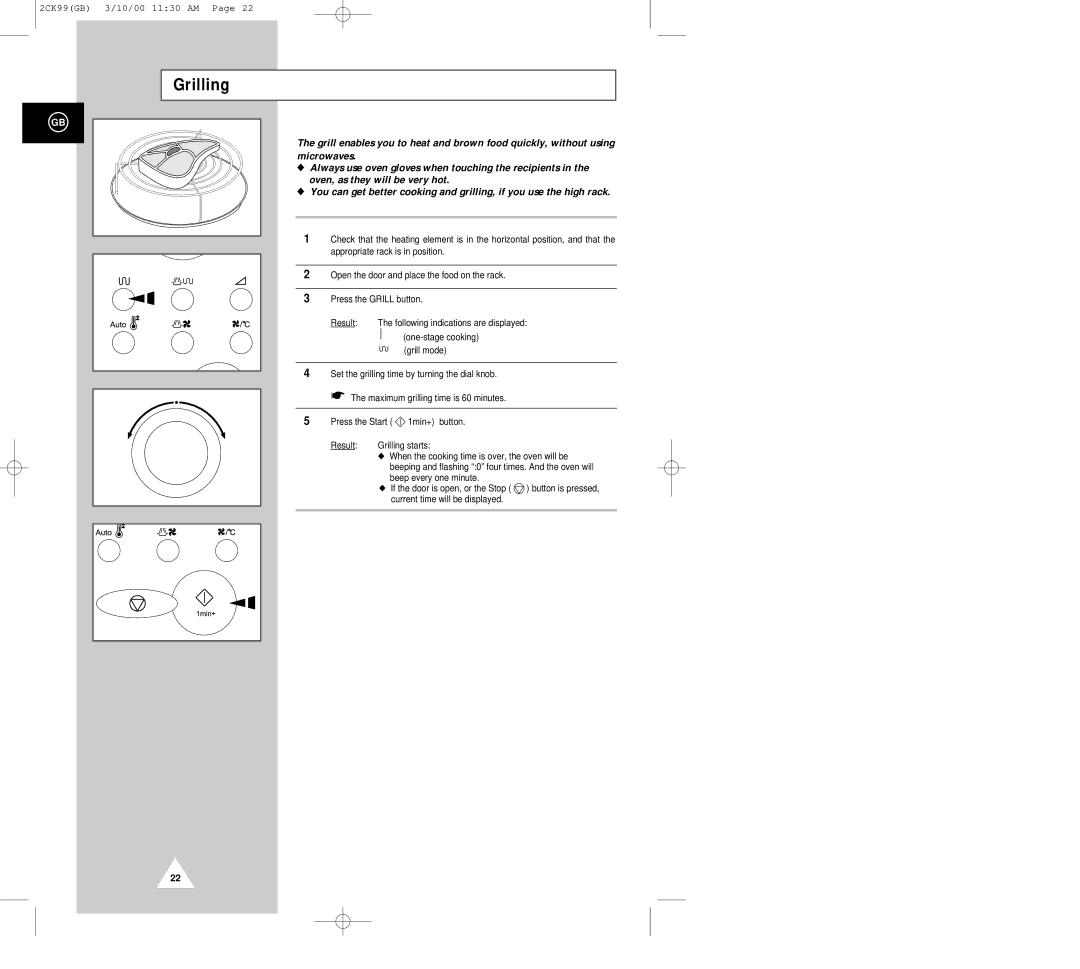 Samsung CK99FS manual Grilling 