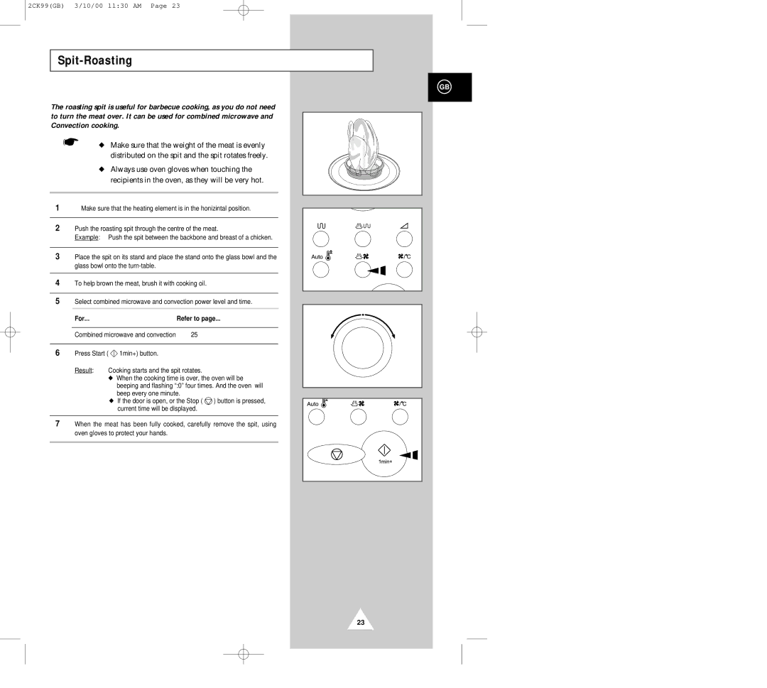 Samsung CK99FS manual Spit-Roasting, For 