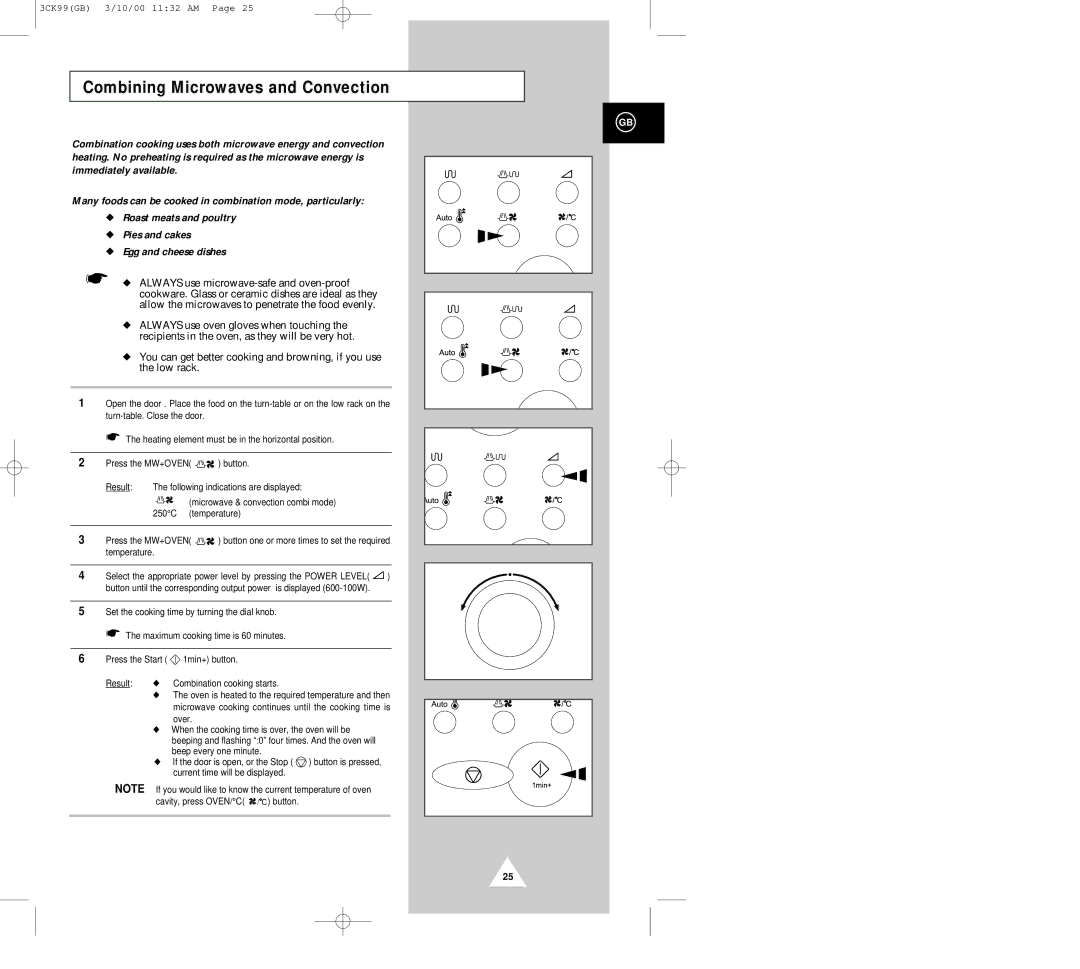 Samsung CK99FS manual Combining Microwaves and Convection 