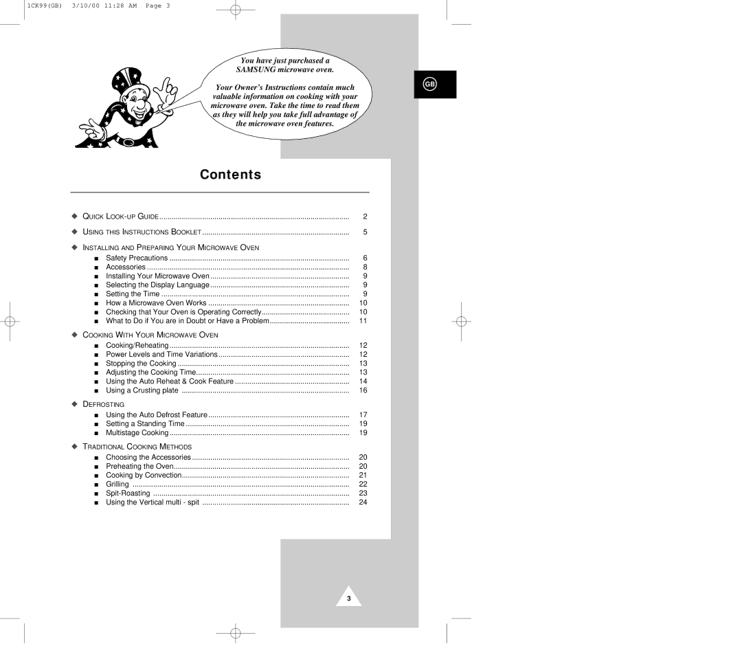 Samsung CK99FS manual Contents 