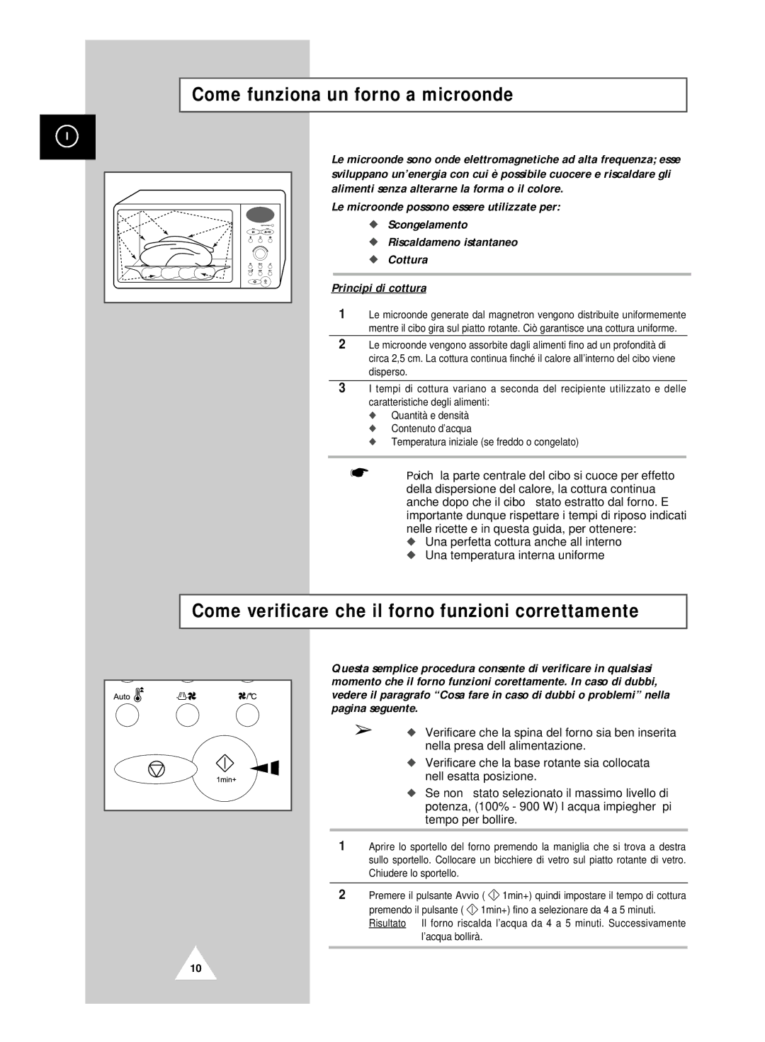 Samsung CK99FS/XET manual Come funziona un forno a microonde, Come verificare che il forno funzioni correttamente 